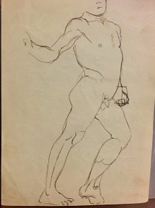 MARIUS, DISEGNO INEDITO DI NUDO MASCHILE, COLLEZIONE PRIVATA CREMA.